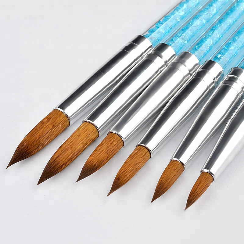 NAB016 ForLife 6 pcs/set Blue Rhinestone Nail Art Brush Pens UV Gel Nail Polish Painting Drawing Manicure Tools Kit