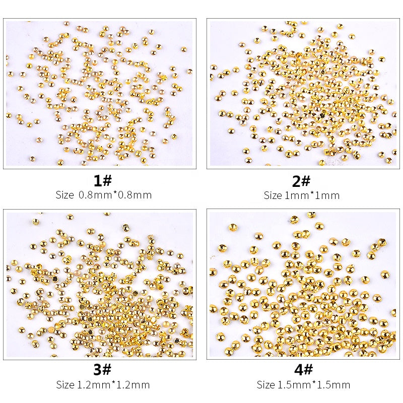 NRD009 Gold/Silver 0.8/1/1.2/1.5mm Half Round Metal Nail Stud Mini Caviar Beads 3d Tiny Rivets Charm Nail Art Decoration