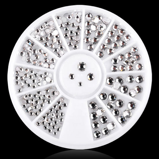 NAW009 Crystal Clear Nail Rhinestone Wheel Mix Sizes Flatback Glitter Nail Stones DIY Charm Nail Sticker Decoration