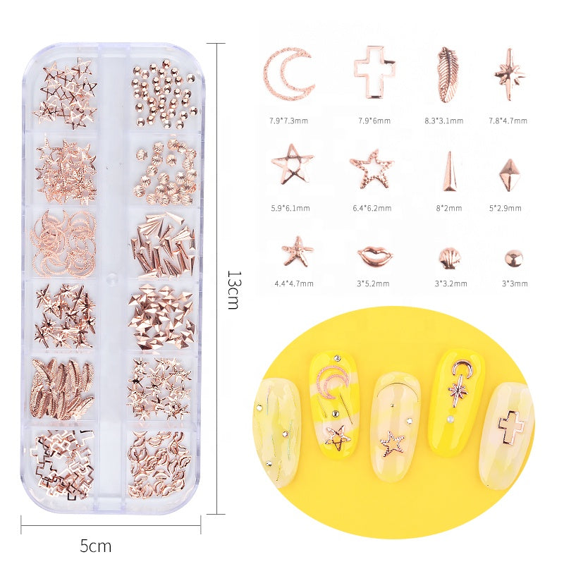 NDE032  ForLife New Hot 240pcs/box Rose Gold Metal Alloy 3d Nail Art Decoration Nail Art Sticker Accessories 4 Options