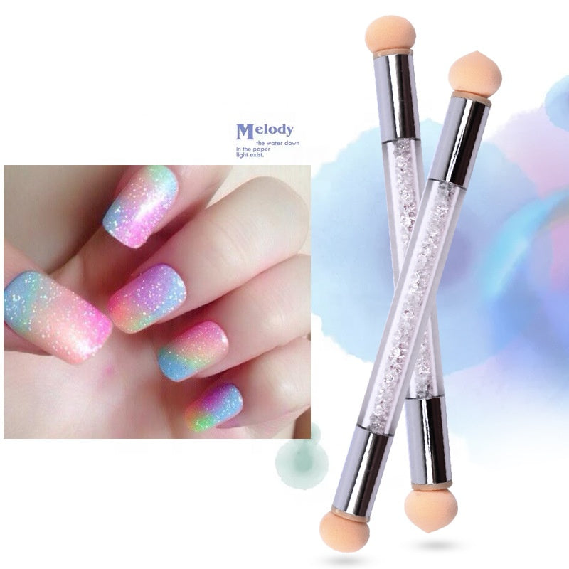 NAB026  ForLife Hot Painting Nail Gradient Brush Pen Double-ended Acrylic Nail Art Sponge Glitter Powder Shading Manicure Tool