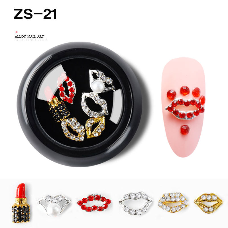 NZJ063  6 PCS Mixed Alloy Nail Art Decorations 3D Rhinestones Retro Flatback Shiny Diamonds Crystals Opal Beads Set