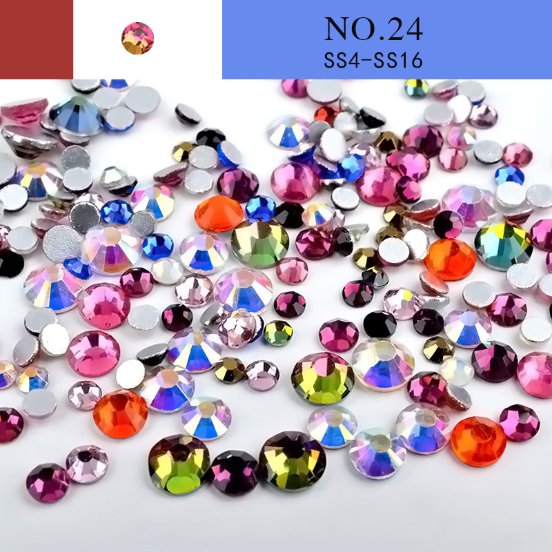 NRS014  Nail Art Rhinestone Mix SS4-SS20 Size Glass Flatback Crystal Non Hotfix 3d Nails Art Decorations