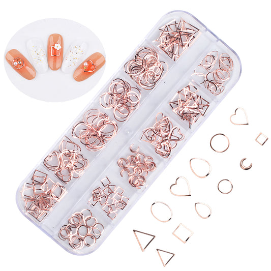 NDE032  ForLife New Hot 240pcs/box Rose Gold Metal Alloy 3d Nail Art Decoration Nail Art Sticker Accessories 4 Options