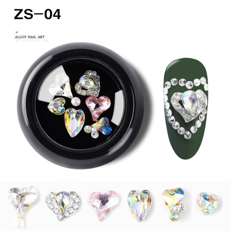 NZJ063  6 PCS Mixed Alloy Nail Art Decorations 3D Rhinestones Retro Flatback Shiny Diamonds Crystals Opal Beads Set