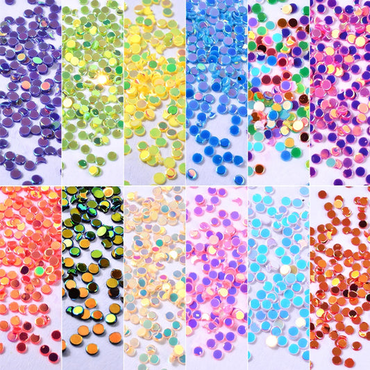 NAW001 1mm Laser Round Flat Back 3D Nail Art Sequins Decorations Wheel DIY Manicure Nail Accessories