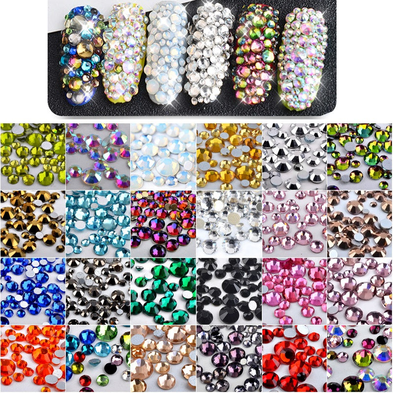 NRS014  Nail Art Rhinestone Mix SS4-SS20 Size Glass Flatback Crystal Non Hotfix 3d Nails Art Decorations