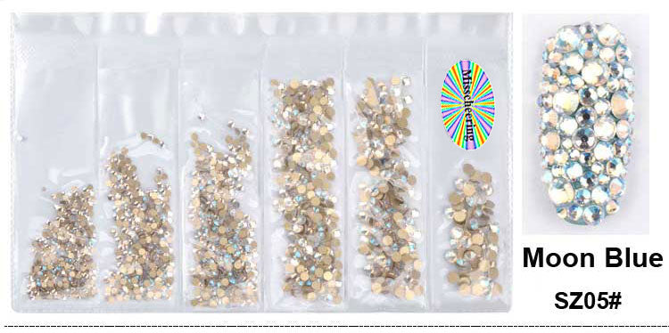 NRS015  New 16Colors Muliti Size 1440Pcs AB Crystal Glass Rhinestones Nail Art Non Hotfix Flatbacks Nail Decorations SS4-SS16