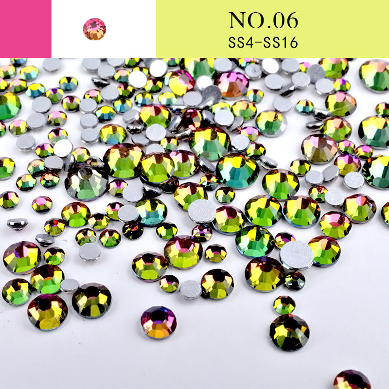 NRS014  Nail Art Rhinestone Mix SS4-SS20 Size Glass Flatback Crystal Non Hotfix 3d Nails Art Decorations