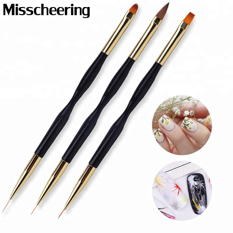 NAB010  ForLife Dual-End Gold Black Handle UV Gel Line Drawing Nail Art Brush for DIY Nails 3d Carving Painting Pen OEM ACCEPT