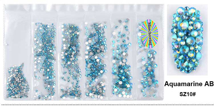 NRS015  New 16Colors Muliti Size 1440Pcs AB Crystal Glass Rhinestones Nail Art Non Hotfix Flatbacks Nail Decorations SS4-SS16