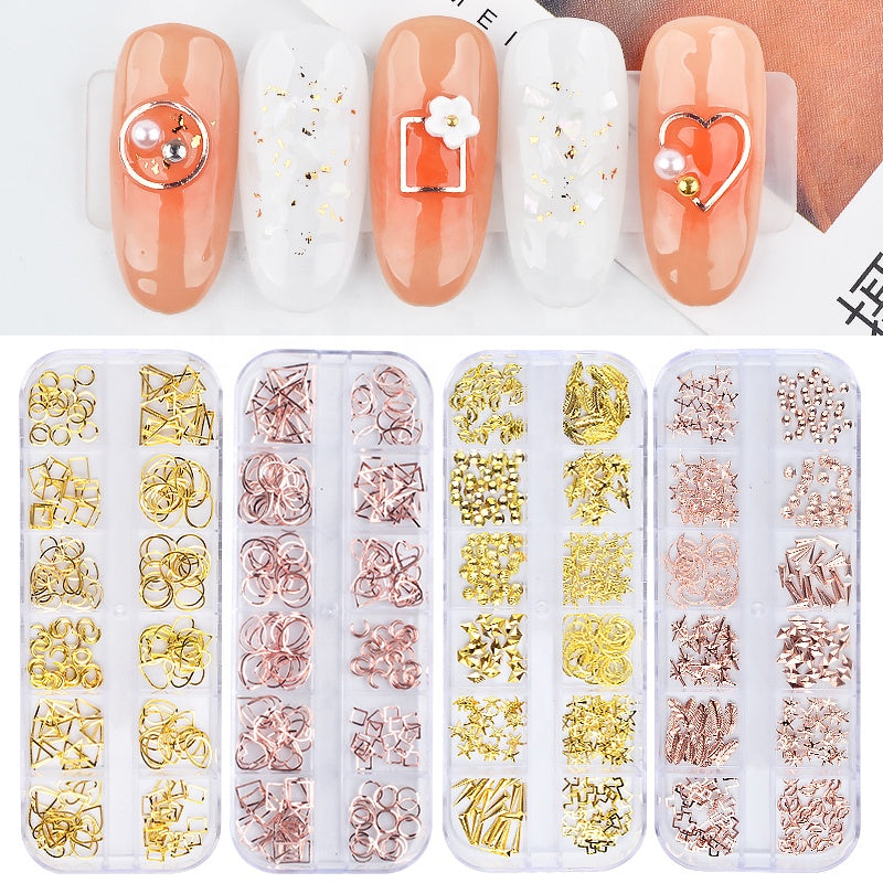 NDE032  ForLife New Hot 240pcs/box Rose Gold Metal Alloy 3d Nail Art Decoration Nail Art Sticker Accessories 4 Options