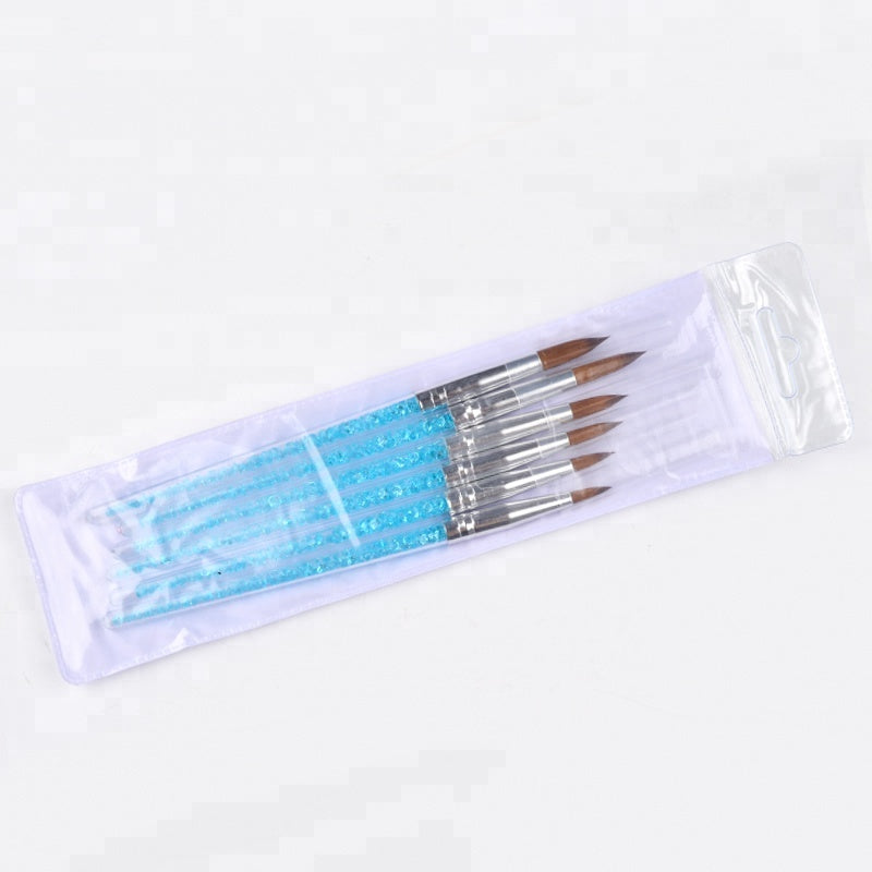 NAB016 ForLife 6 pcs/set Blue Rhinestone Nail Art Brush Pens UV Gel Nail Polish Painting Drawing Manicure Tools Kit