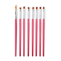 NAB014  ForLife Nail Art Brush Kit Gradient Red Wooden Handle Carving Flower Shape UV Gel Polish Design Nail Drawing Painting Brush