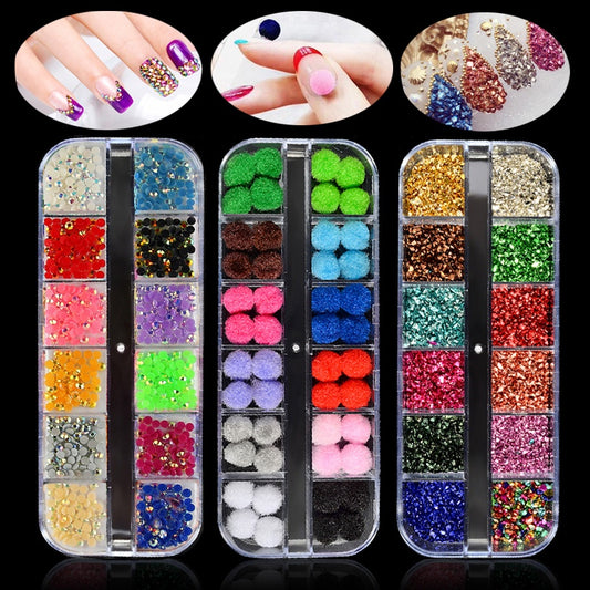 NRS013  ForLife 12 Grids Nail Art Alloy Metal Resin 3d Charms Decorations Rhinestones Glitter Nail Jewelry Manicure Accessories