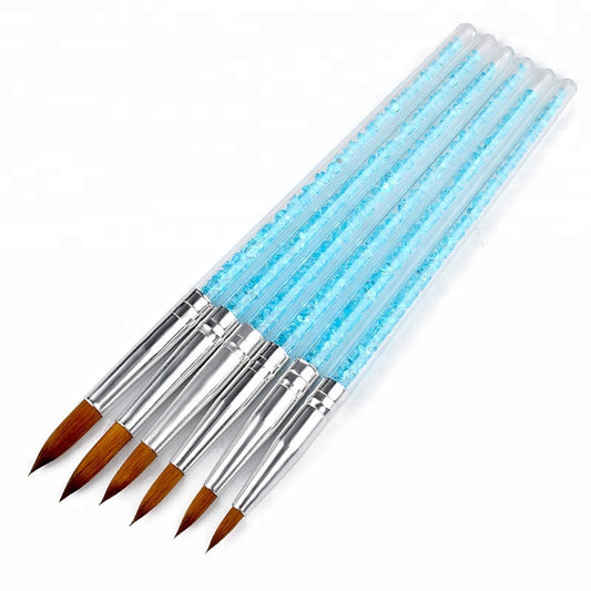 NAB016 ForLife 6 pcs/set Blue Rhinestone Nail Art Brush Pens UV Gel Nail Polish Painting Drawing Manicure Tools Kit