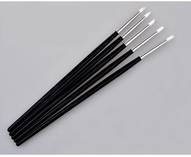 NAB005 ForLife 5pcs Professional Black Nail Art Pen Brushes Set Silicone Carving Sculpture Embossing UV Gel Building Manicure Tool