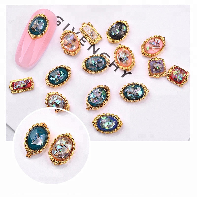 NAW023 Crushed Shell Flakes Alloy Nail Art Decorations Gravels Wheel Creative 3d Retro Jewelry Charm Manicure Tools