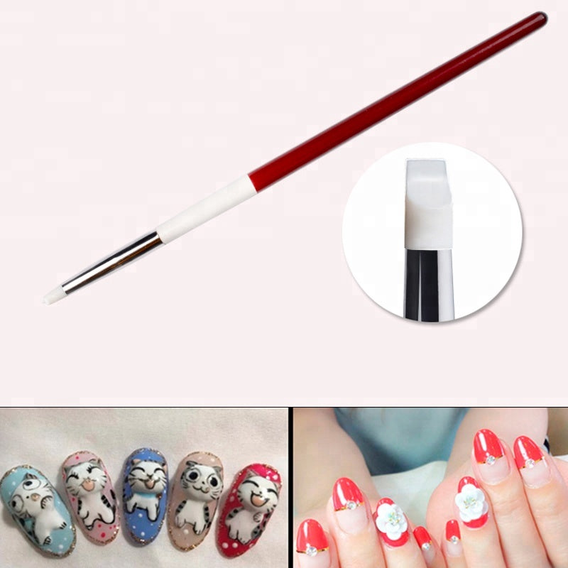 NAB006  ForLife 5pcs/set Silicone Nail Art Brush Red Wooden Handle UV Gel Polish Sculpture Glitter Applicator Manicure Nail Tools