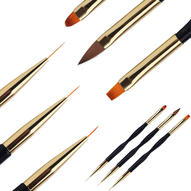 NAB010  ForLife Dual-End Gold Black Handle UV Gel Line Drawing Nail Art Brush for DIY Nails 3d Carving Painting Pen OEM ACCEPT