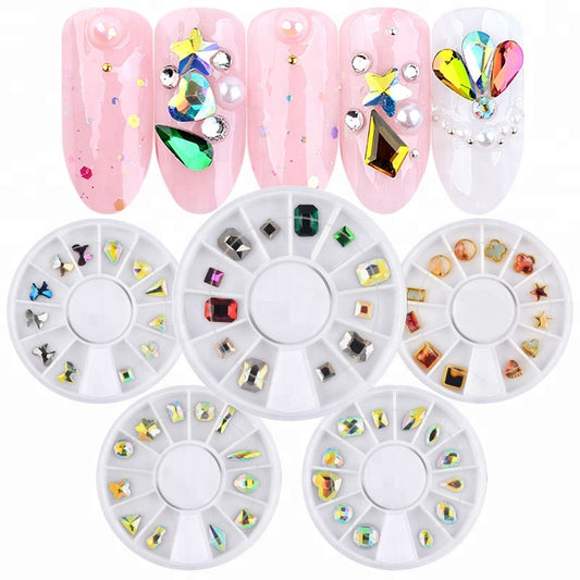 NAW006 K9 Clear AB Colorful Flat Back Crystal Nail Art Rhinestones Wheel 3d Designs Fancy Diamond Stones