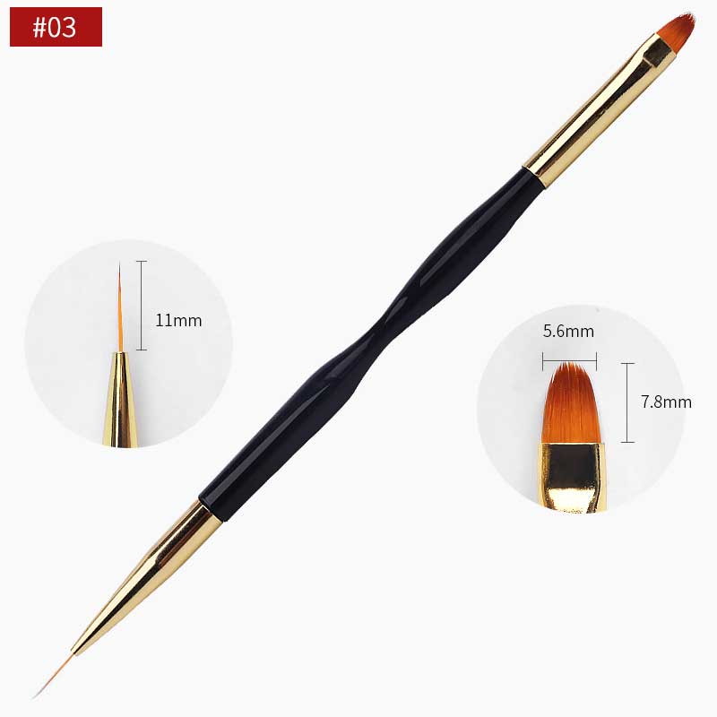 NAB010  ForLife Dual-End Gold Black Handle UV Gel Line Drawing Nail Art Brush for DIY Nails 3d Carving Painting Pen OEM ACCEPT