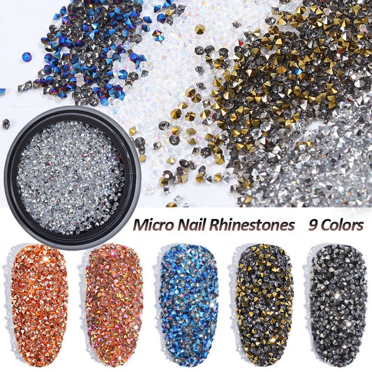 NRS009  ForLife 1Box Glass Nail Caviar Tiny Rhinestones Micro Pixie Crystals 3d Sharp End Glitter Strass For Nails Art Decorations