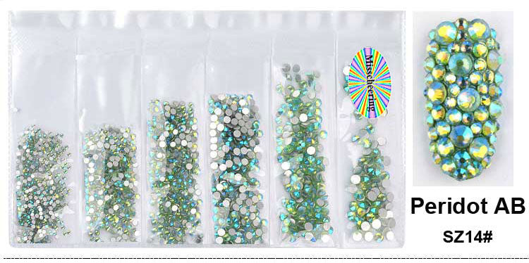 NRS015  New 16Colors Muliti Size 1440Pcs AB Crystal Glass Rhinestones Nail Art Non Hotfix Flatbacks Nail Decorations SS4-SS16