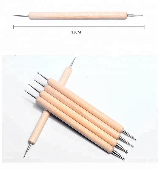 NBR001  ForLife Hot 5 Pcs 2 Way Wooden Nail Dotting Pen Set DIY Rhinestones Sequins Picking Nail Art Dot Dotting Tools