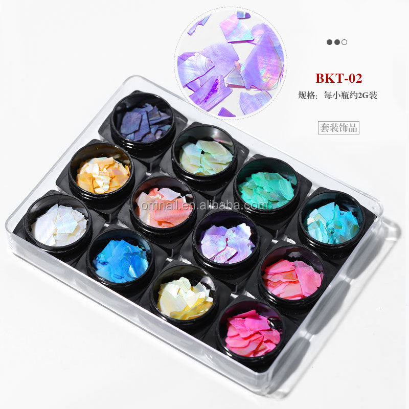 NDE009  ForLife 12 Colors/Set Nail Art Abalone Shell Nail 3D Nature Thin Aurora Colorful Sea Shell Plate For Nail Art