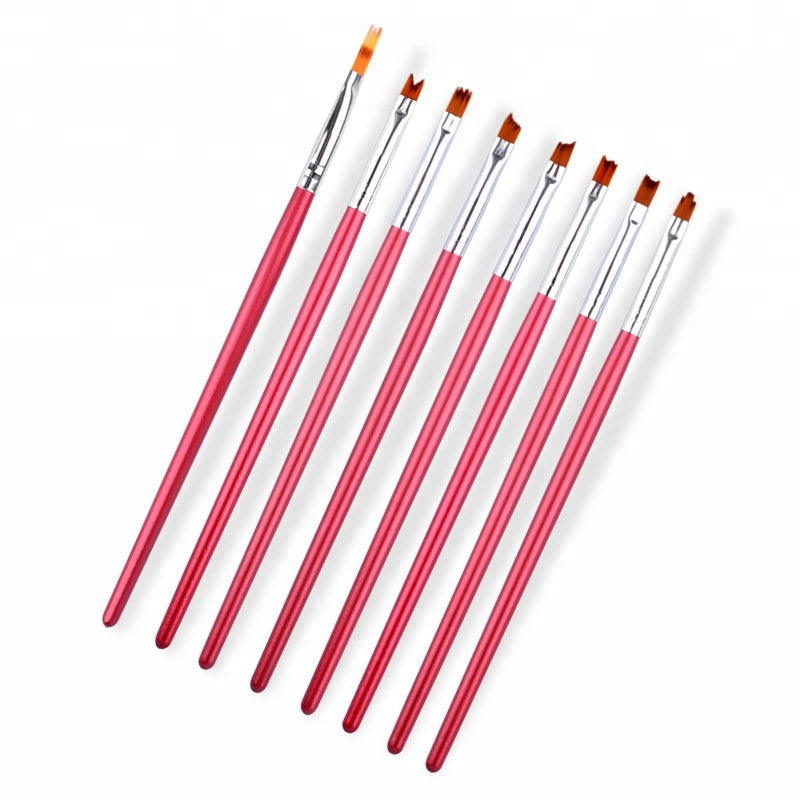 NAB014  ForLife Nail Art Brush Kit Gradient Red Wooden Handle Carving Flower Shape UV Gel Polish Design Nail Drawing Painting Brush