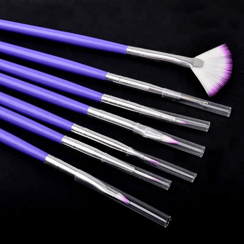 NAB011 ForLife 7pcs/set Purple Cute Nail Art Design Brush DIY Acrylic Painting Dotting Nail Tools