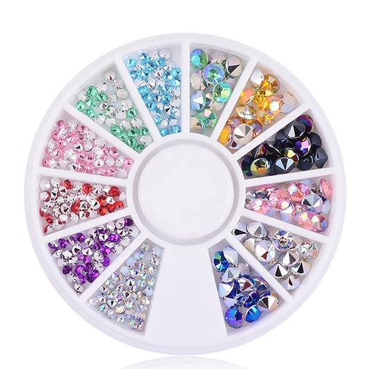 NAW015 2mm 4mm 3D Sharp End Acrylic Nail Rhinestone Art Decoration Wheel