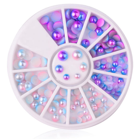 NAW011  Mermaid Pearl 3D Nails Art Jewelry Decorations Charms Symphony Gradient Magic Half Round Design Nail Wheel