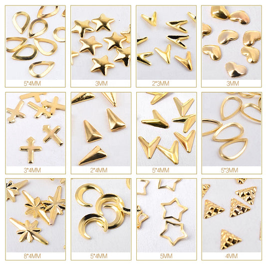 NAW013  Gold Silver Starfish Shell Anchor Triangle 3d Metal Hollow Nail Art Stud Decoration Manicure Nail Wheel