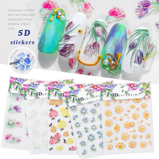 NS5D012   ForLife 2019 New Design 5D Embossed Charm Flowers Nail Art Stickers Decorations