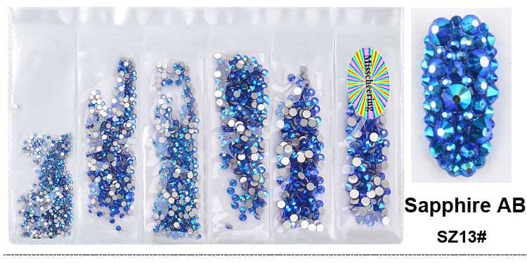 NRS015  New 16Colors Muliti Size 1440Pcs AB Crystal Glass Rhinestones Nail Art Non Hotfix Flatbacks Nail Decorations SS4-SS16