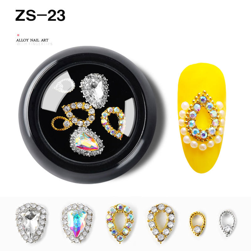 NZJ063  6 PCS Mixed Alloy Nail Art Decorations 3D Rhinestones Retro Flatback Shiny Diamonds Crystals Opal Beads Set