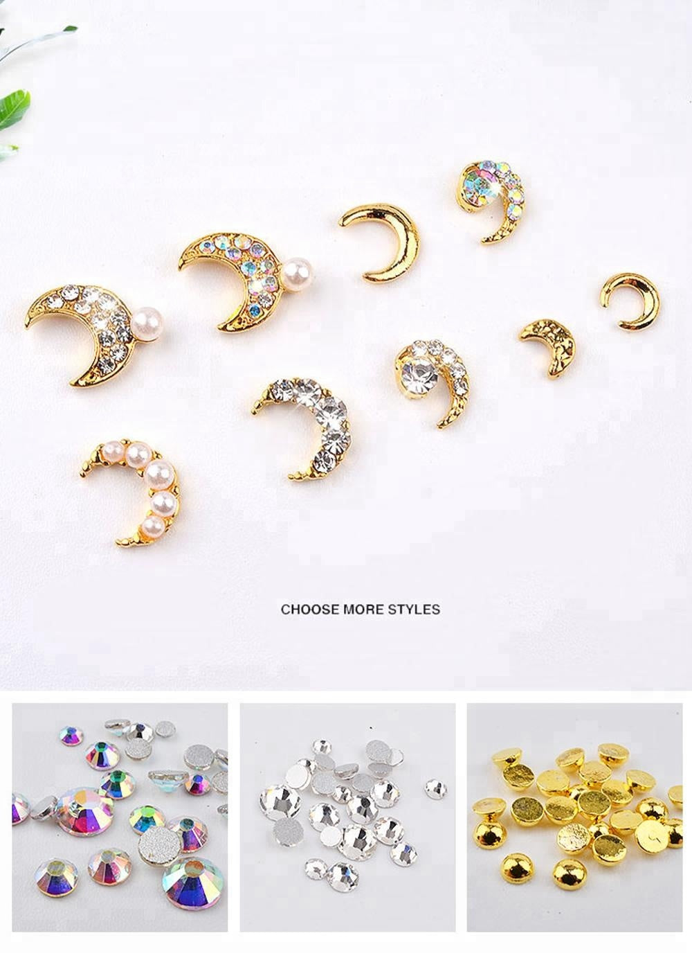 NAW016 Mix Design Star Moon Shape Alloy Rhinestone Nail Art Decoration Wheel Round Metal Rivet Finger Nail Jewelry