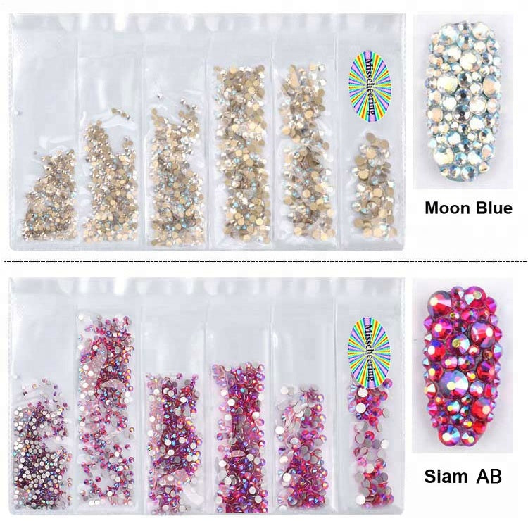 NRS015  New 16Colors Muliti Size 1440Pcs AB Crystal Glass Rhinestones Nail Art Non Hotfix Flatbacks Nail Decorations SS4-SS16