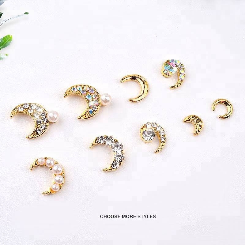 NAW016 Mix Design Star Moon Shape Alloy Rhinestone Nail Art Decoration Wheel Round Metal Rivet Finger Nail Jewelry