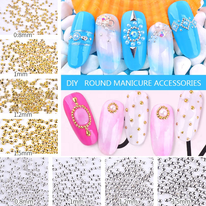 NRD009 Gold/Silver 0.8/1/1.2/1.5mm Half Round Metal Nail Stud Mini Caviar Beads 3d Tiny Rivets Charm Nail Art Decoration