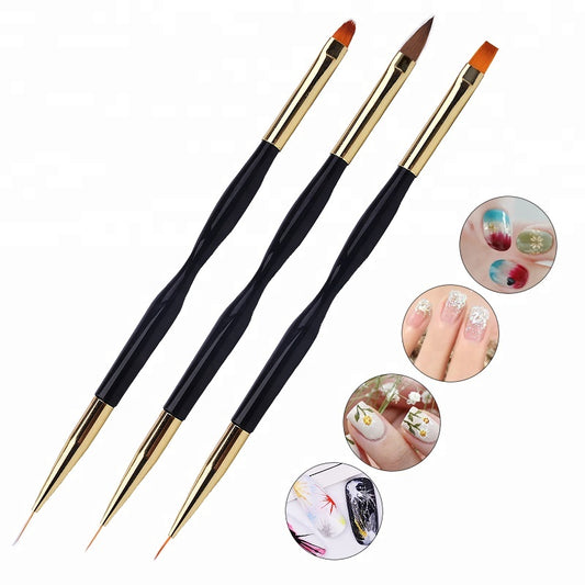 NAB010  ForLife Dual-End Gold Black Handle UV Gel Line Drawing Nail Art Brush for DIY Nails 3d Carving Painting Pen OEM ACCEPT