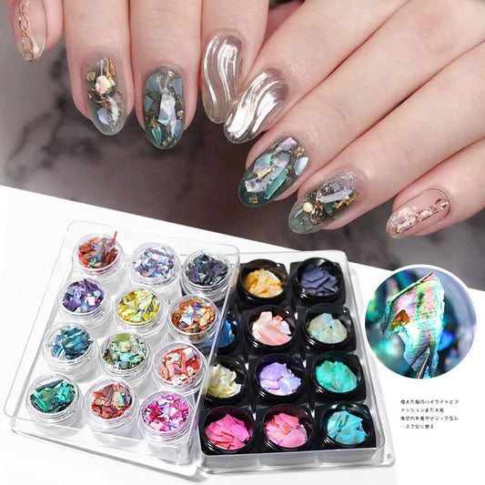 NDE009  ForLife 12 Colors/Set Nail Art Abalone Shell Nail 3D Nature Thin Aurora Colorful Sea Shell Plate For Nail Art