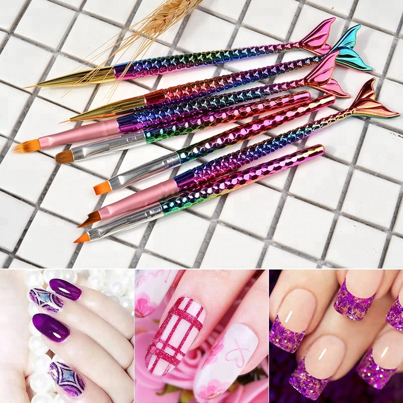 NAB009  ForLife 7 Style Gradient Mermaid Nail Art Painting Liner Brush UV Gel Polish 3D French Tips Sculpture Drawing Pen