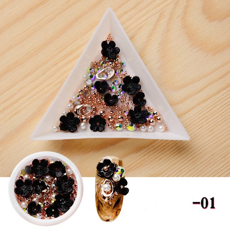 NDE015  ForLife 3D Nail Art Rhinestones Decoration Five Petals Flower Gold Pearls Decorations Nail Art Sticker Tool Manicure Art