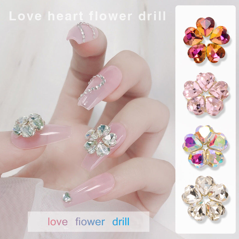 NDE048  2021 New Nail Art Love Heart Rhinestone Jewelry Luxury Shiny Nail Decoration Nail Polish Glue Diamond