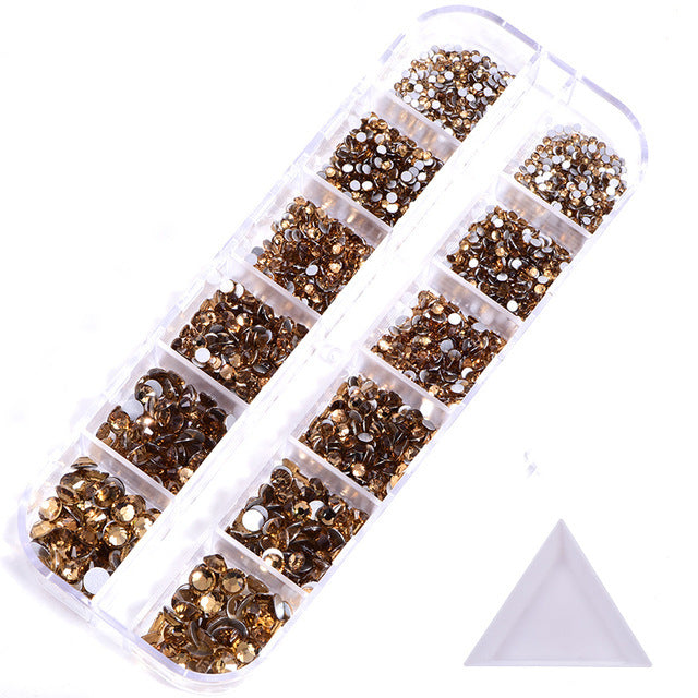 NRS016  ForLife Hot sale style glass flat bottom rhinestone 12 grid set nail art rhinestone shiny crystal nail art accessories