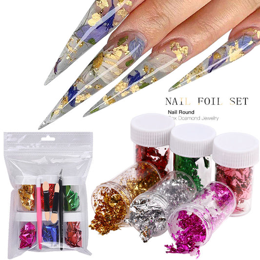 NDE039  ForLife 6 color/set nail art foil nail sticker set, nail art decoration, crystal phototherapy nail foil paper kit