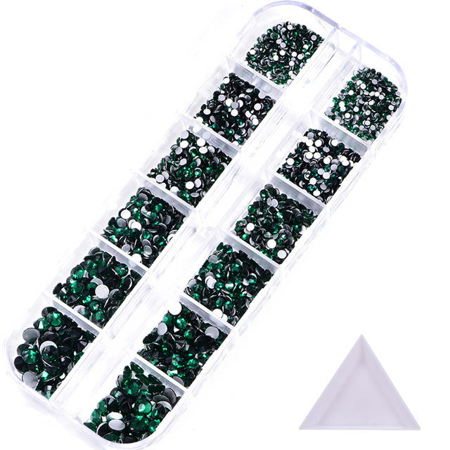 NRS016  ForLife Hot sale style glass flat bottom rhinestone 12 grid set nail art rhinestone shiny crystal nail art accessories